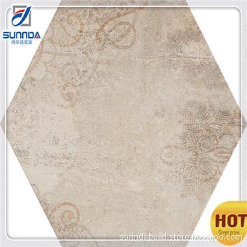 inkjet printing Rustic mat finish light yellow interior flooring decorative hexagonal tiles 520x600mm made in China